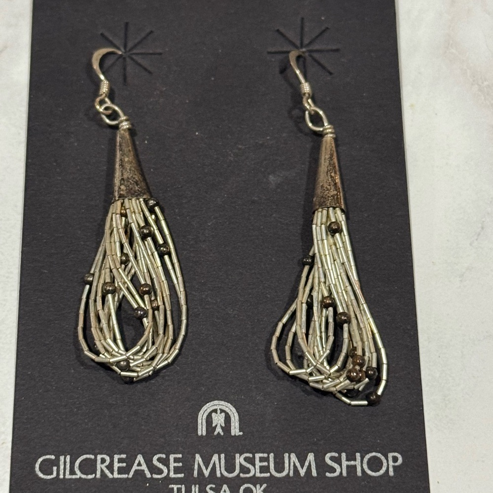 Artistic Silver and Black Beaded Earrings